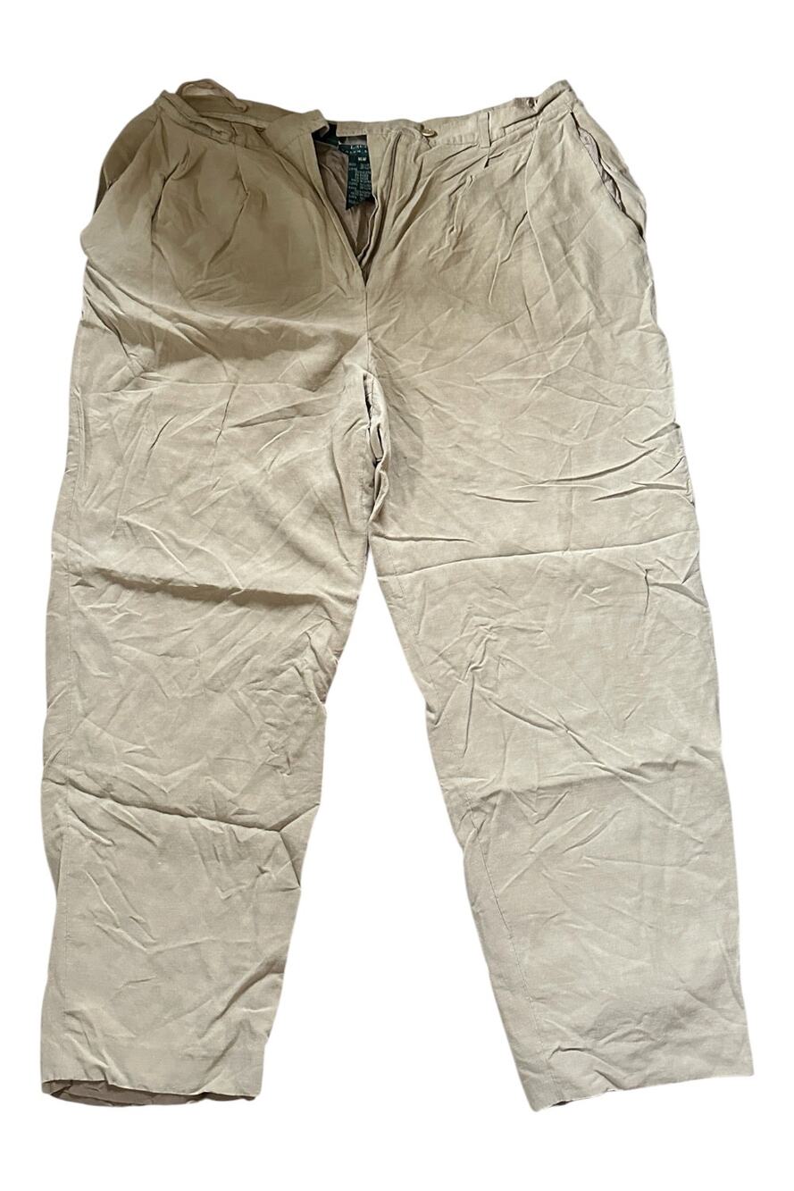 Ralph Lauren Silk Linen Blend Pleated Trousers Beige - Size 16W